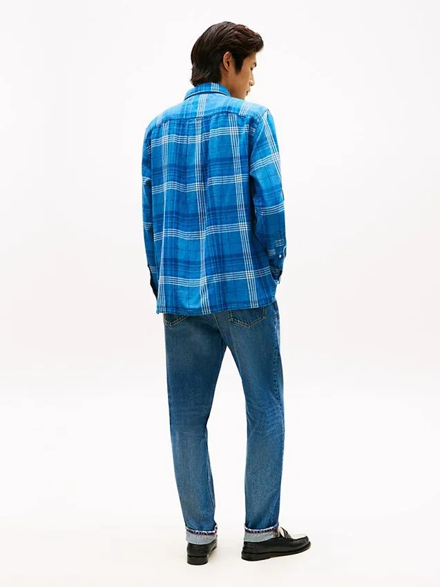 Camisa de algodão slub xadrez com corte descontraído Camisa de algodão slub xadrez com corte descontraído