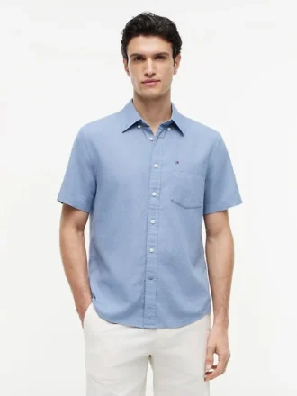 Camisa de calções em mistura de linho, corte regular