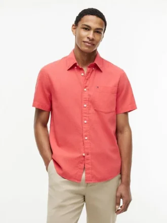 Camisa de calções em mistura de linho, corte regular