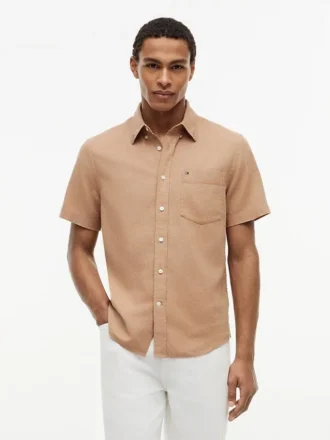 Camisa de calções em mistura de linho, corte regular