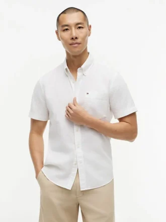 Camisa de calções em mistura de linho, corte regular