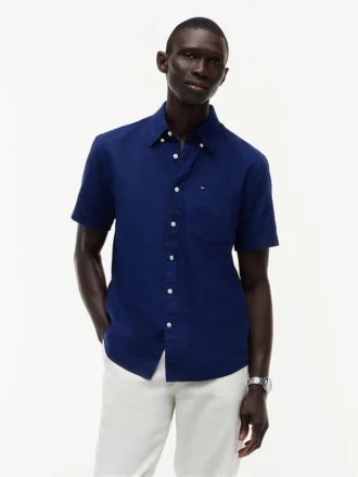 Camisa de calções em mistura de linho, corte regular