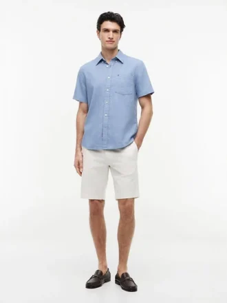 Camisa de calções em mistura de linho, corte regular