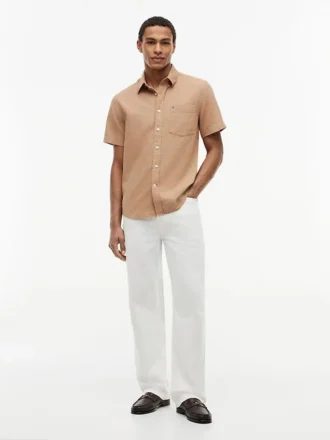 Camisa de calções em mistura de linho, corte regular
