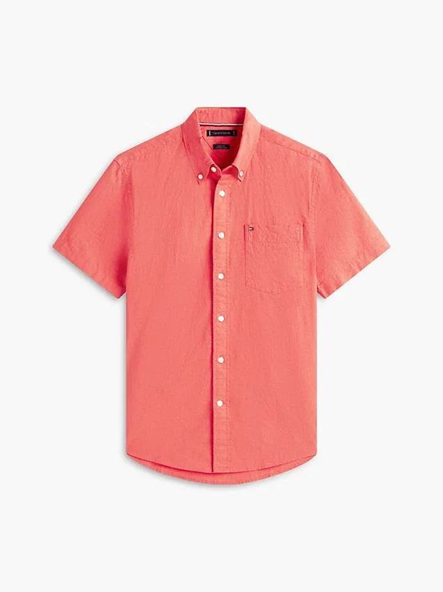 Camisa de calções em mistura de linho, corte regular Camisa de calções em mistura de linho, corte regular