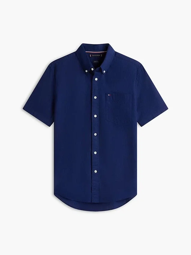 Camisa de calções em mistura de linho, corte regular Camisa de calções em mistura de linho, corte regular