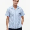 Camisa de campismo às riscas com toque de papel Camisa de campismo às riscas com toque de papel