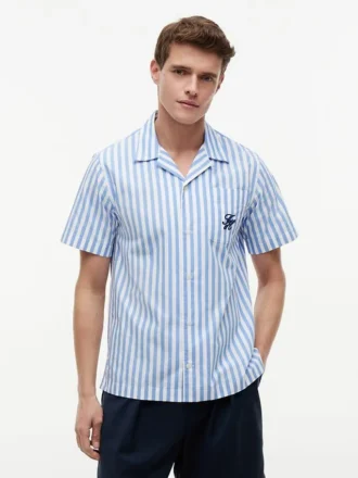 Camisa de campismo às riscas com toque de papel