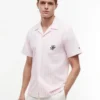 Camisa de campismo às riscas com toque de papel Camisa de campismo às riscas com toque de papel