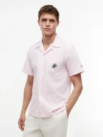 Camisa de campismo às riscas com toque de papel