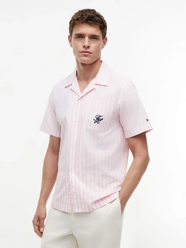 Camisa de campismo às riscas com toque de papel Camisa de campismo às riscas com toque de papel