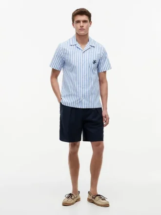 Camisa de campismo às riscas com toque de papel