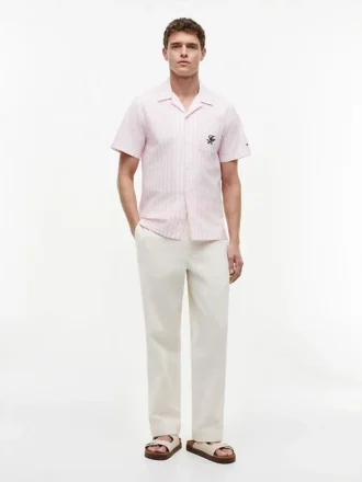 Camisa de campismo às riscas com toque de papel