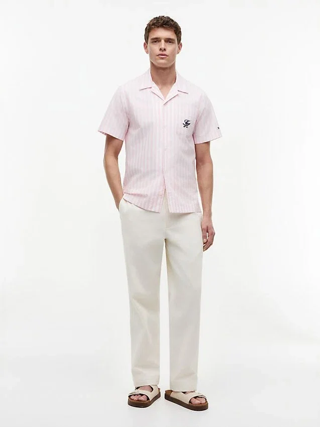 Camisa de campismo às riscas com toque de papel Camisa de campismo às riscas com toque de papel