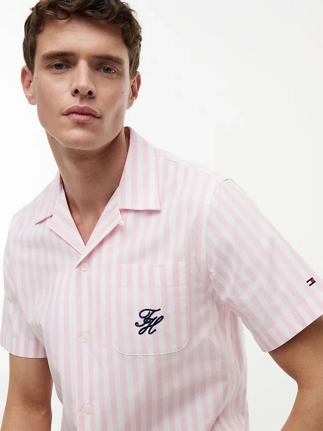 Camisa de campismo às riscas com toque de papel Camisa de campismo às riscas com toque de papel