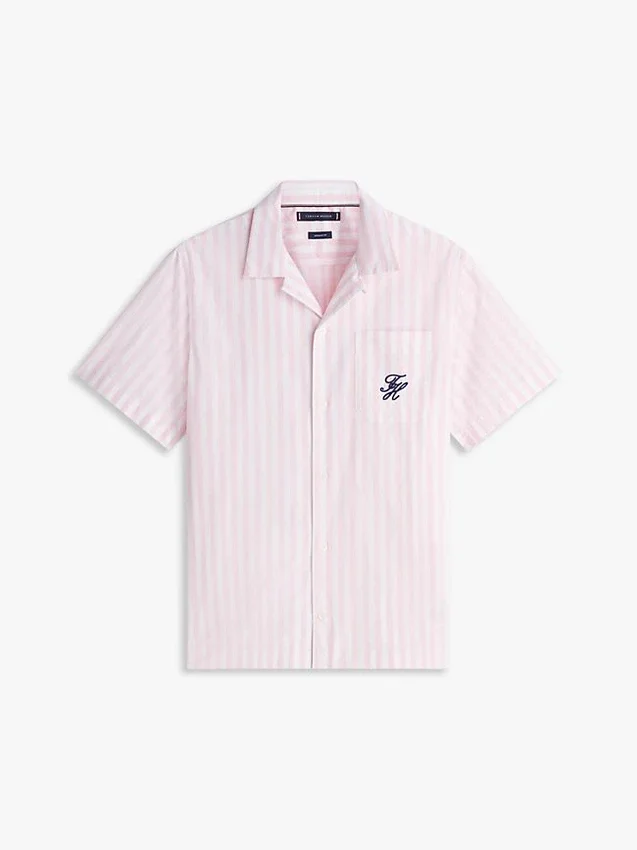 Camisa de campismo às riscas com toque de papel Camisa de campismo às riscas com toque de papel