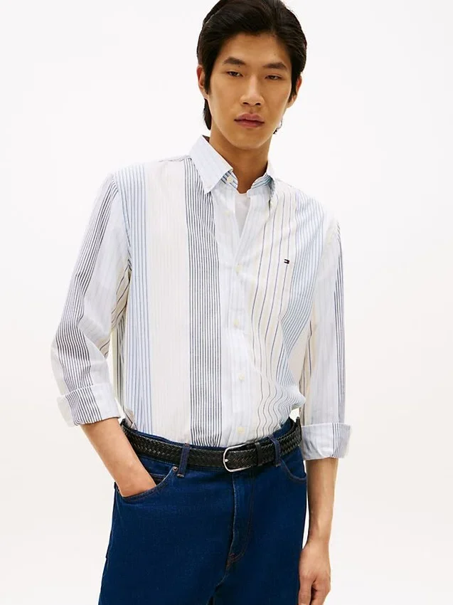 Camisa de corte regular com riscas mistas para todo o dia Camisa de corte regular com riscas mistas para todo o dia