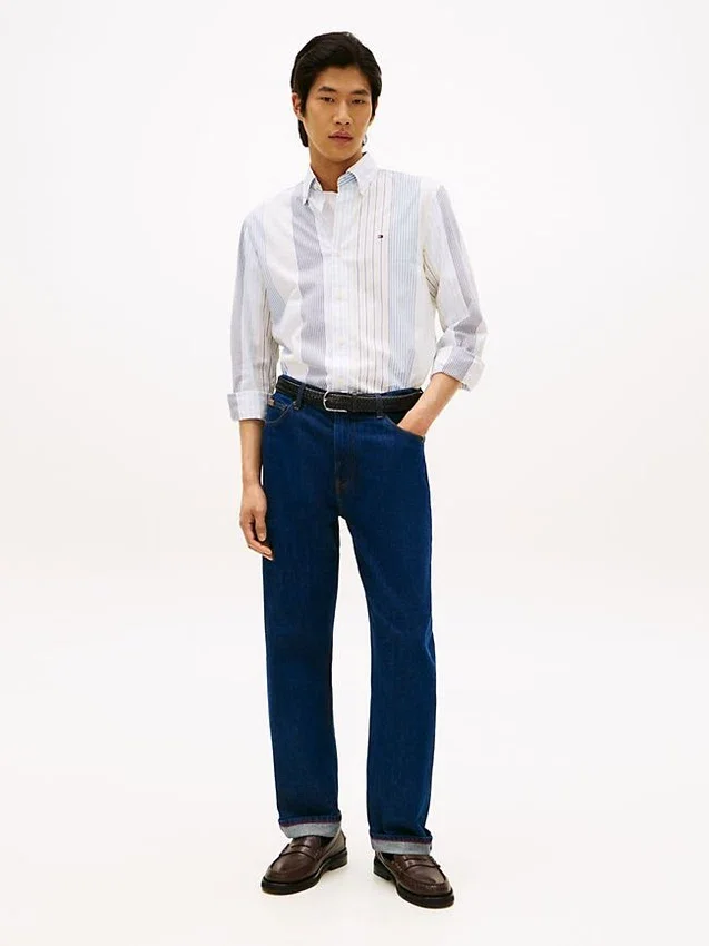 Camisa de corte regular com riscas mistas para todo o dia Camisa de corte regular com riscas mistas para todo o dia