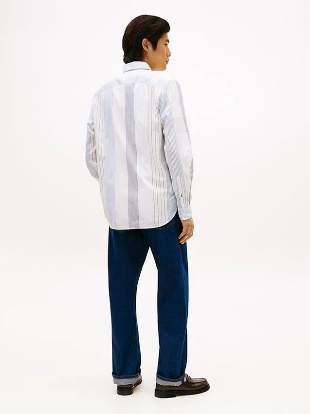 Camisa de corte regular com riscas mistas para todo o dia Camisa de corte regular com riscas mistas para todo o dia