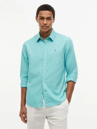 Camisa de corte regular em mistura de linho
