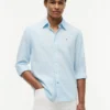 Camisa de corte regular em mistura de linho Camisa de corte regular em mistura de linho