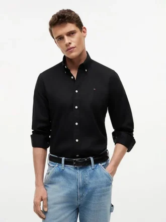 Camisa de corte regular em mistura de linho
