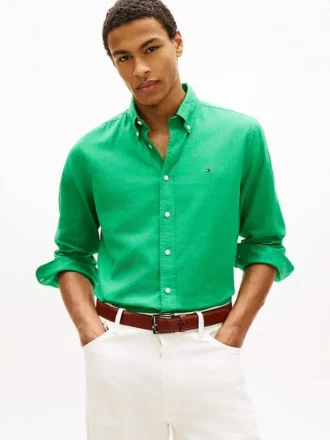Camisa de corte regular em mistura de linho
