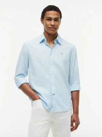 Camisa de corte regular em mistura de linho