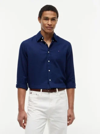 Camisa de corte regular em mistura de linho