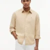 Camisa de corte regular em mistura de linho Camisa de corte regular em mistura de linho