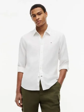 Camisa de corte regular em mistura de linho