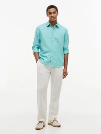 Camisa de corte regular em mistura de linho