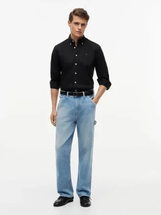 Camisa de corte regular em mistura de linho