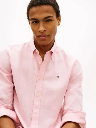 Camisa de corte regular em mistura de linho