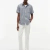 Camisa de corte regular em mistura de linho com padrão Glen Plaid Camisa de corte regular em mistura de linho com padrão Glen Plaid