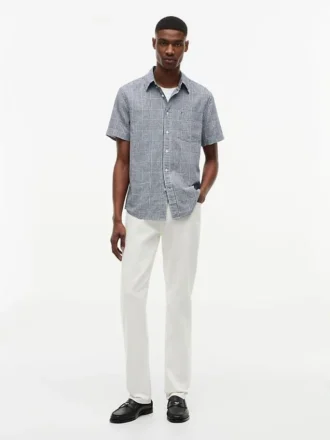 Camisa de corte regular em mistura de linho com padrão Glen Plaid