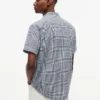 Camisa de corte regular em mistura de linho com padrão Glen Plaid Camisa de corte regular em mistura de linho com padrão Glen Plaid