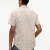 Camisa de corte regular em mistura de linho com padrão Glen Plaid Camisa de corte regular em mistura de linho com padrão Glen Plaid
