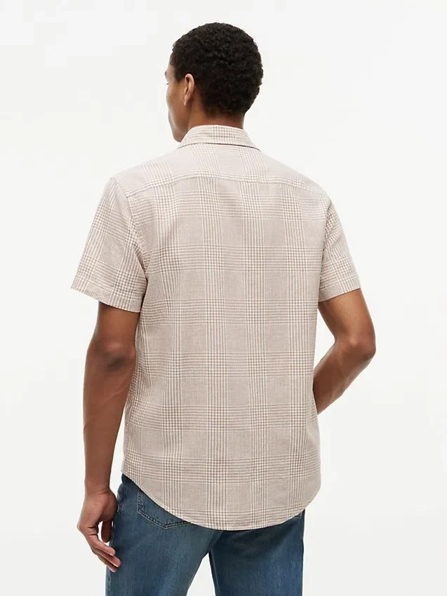 Camisa de corte regular em mistura de linho com padrão Glen Plaid Camisa de corte regular em mistura de linho com padrão Glen Plaid