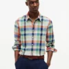 Camisa de corte regular em mistura de linho Madras Camisa de corte regular em mistura de linho Madras