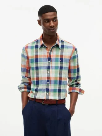 Camisa de corte regular em mistura de linho Madras