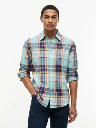 Camisa de corte regular em mistura de linho Madras