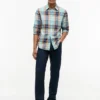 Camisa de corte regular em mistura de linho Madras Camisa de corte regular em mistura de linho Madras