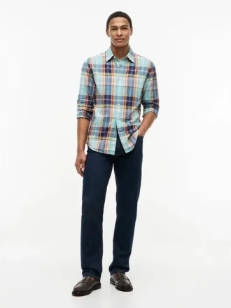 Camisa de corte regular em mistura de linho Madras