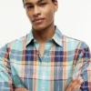 Camisa de corte regular em mistura de linho Madras Camisa de corte regular em mistura de linho Madras