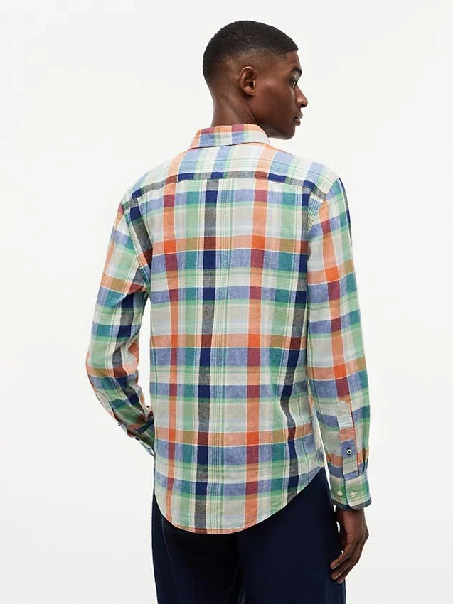 Camisa de corte regular em mistura de linho Madras Camisa de corte regular em mistura de linho Madras