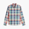 Camisa de corte regular em mistura de linho Madras Camisa de corte regular em mistura de linho Madras