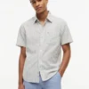 Camisa de corte regular em mistura de linho às riscas Camisa de corte regular em mistura de linho às riscas