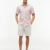 Camisa de corte regular em mistura de linho às riscas Camisa de corte regular em mistura de linho às riscas