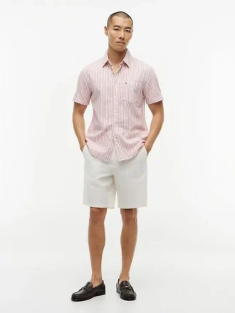 Camisa de corte regular em mistura de linho às riscas